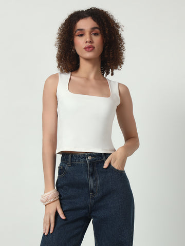 Wide Strap Crop Top - White
