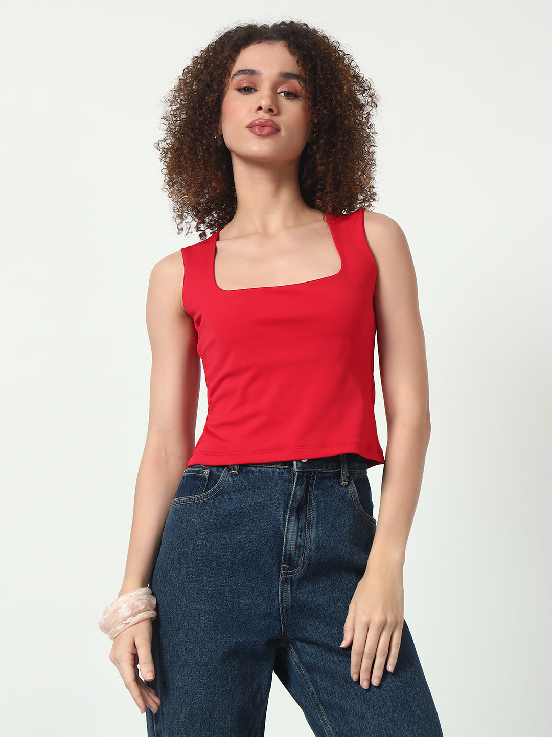 Wide Strap Crop Top - Red