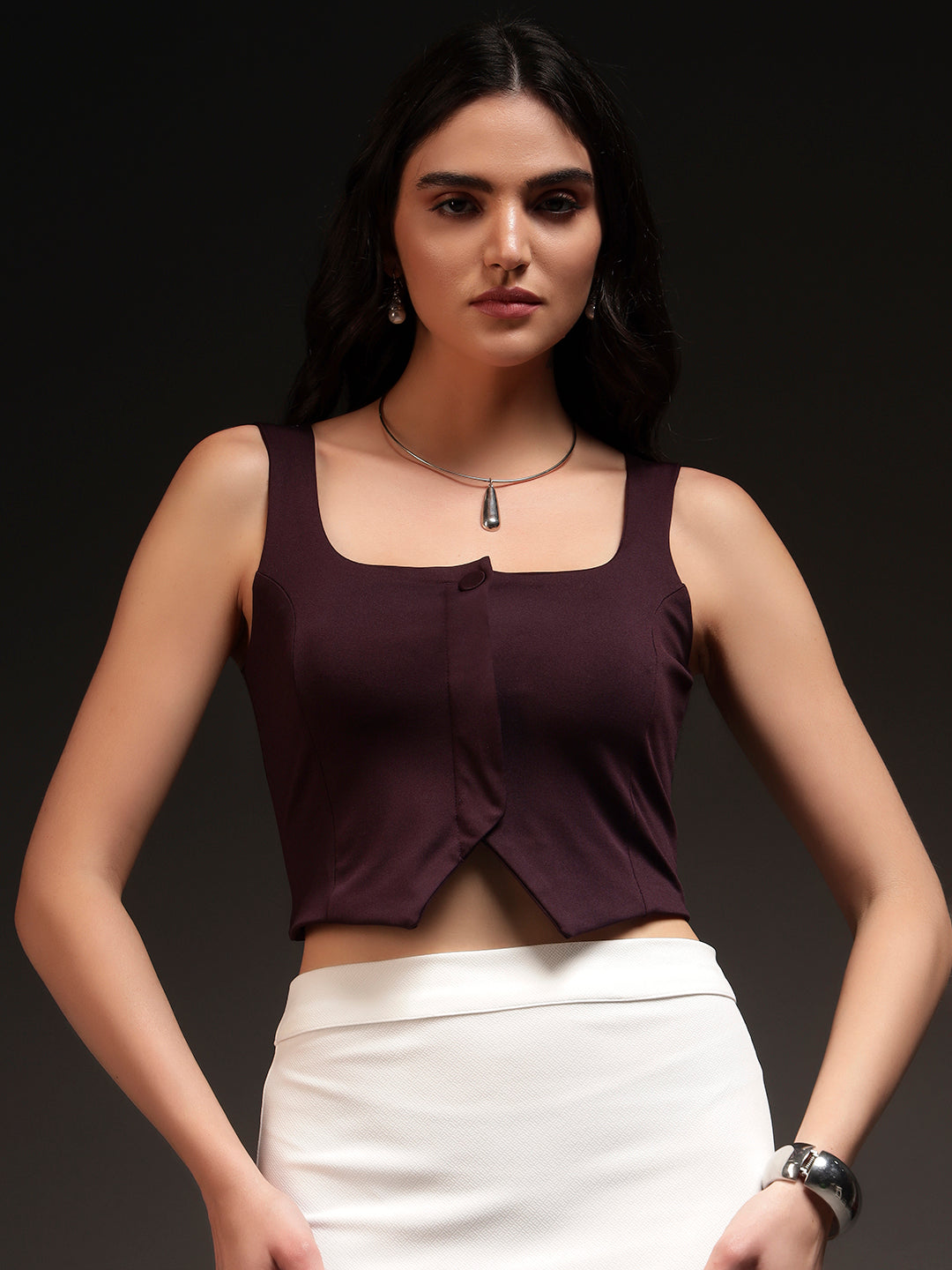 Trend Arrest Women Sqaure Neck Panel Crop Top