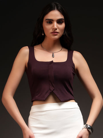 Trend Arrest Women Sqaure Neck Panel Crop Top