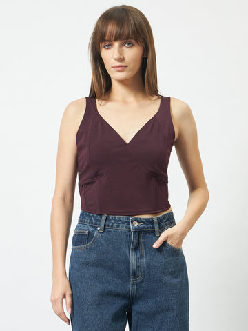 Trend Arrest Wine V-Neck Crop Top