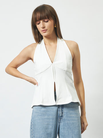 Trend Arrest White Halterneck Peplum Top