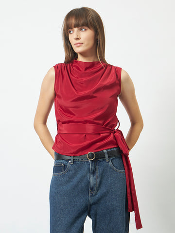 Trend Arrest Women Cowl Neck Top w/Belt