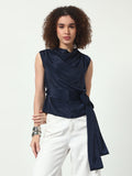 Cowl Neck Top w/Belt - Navy