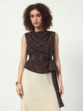 Cowl Neck Top w/Belt - Brown