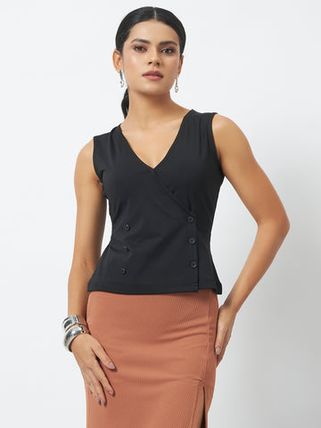Trend Arrest Wrap Button Detail Top