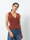 Trend Arrest Wrap Button Detail Top - Rust