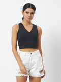Trend Arrest V-Neck Essential Crop Top - Black