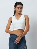 Trend Arrest V-Neck Essential Crop Top - Off-White