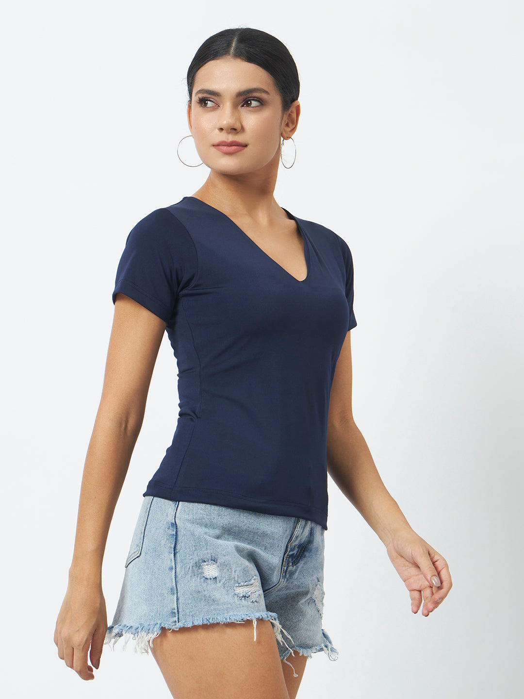 Classic Fit V-Neck Top - Navy Blue