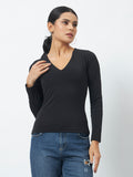 Trend Arrest V Neck Long Sleeve Top - Black