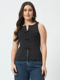 Bow Front Sleeveless Top - Black