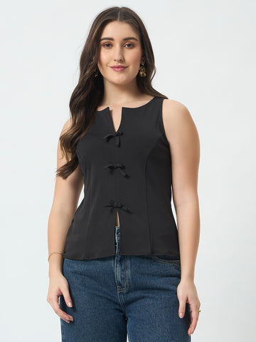 Bow Front Sleeveless Top - Black