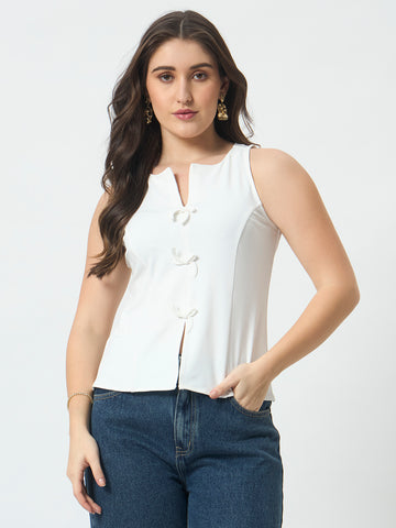 Bow Front Sleeveless Top - Off White