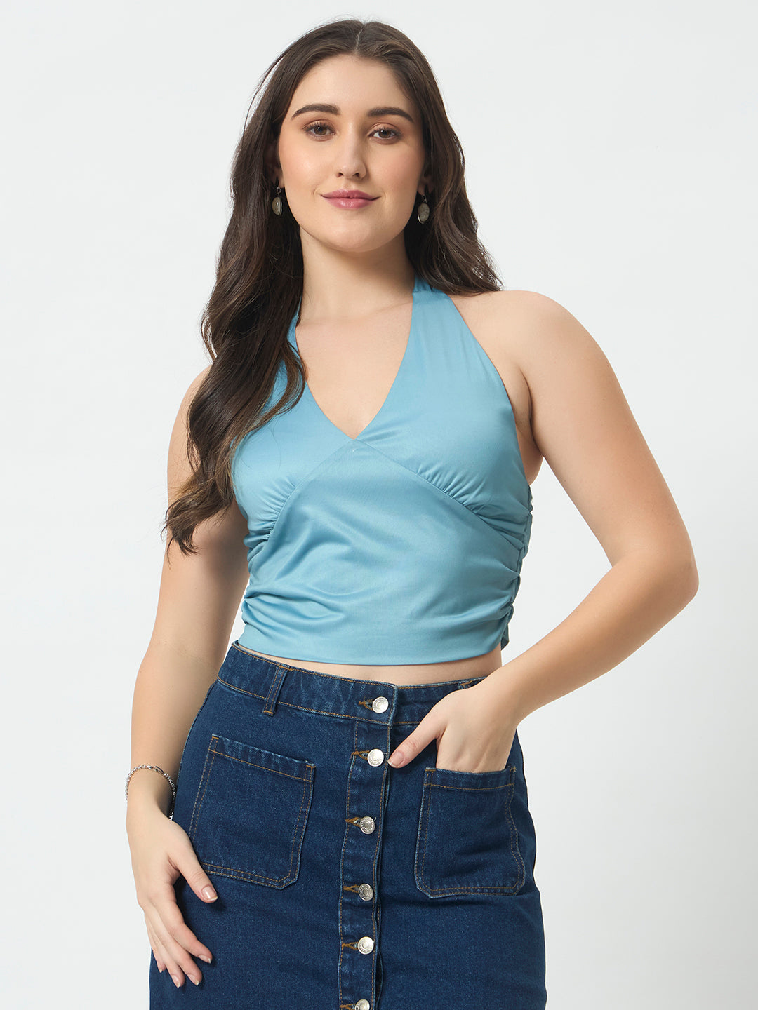Halter Neck Crop Top - Dusty Teal