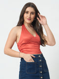 Halter Neck Crop Top - Burnt Coral
