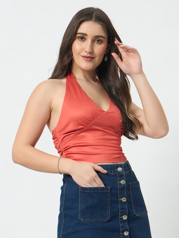 Halter Neck Crop Top - Burnt Coral