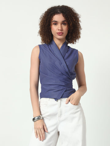 Lapel Wrap Top - Blue