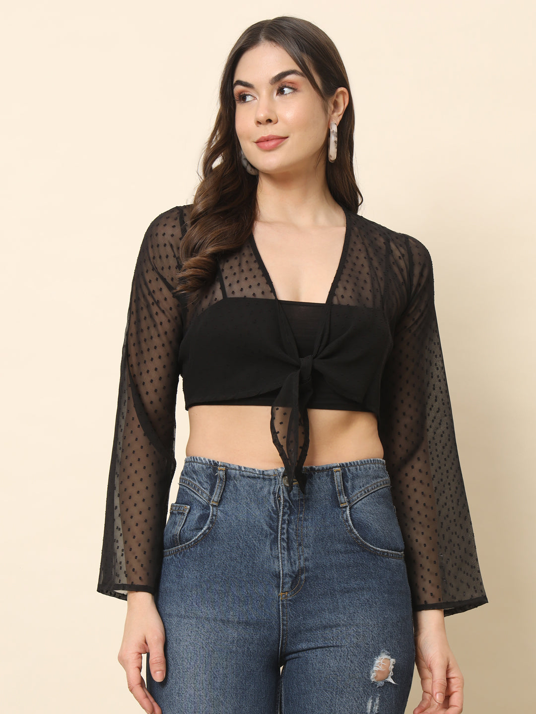 Black Dobby Crop Tie Shrug