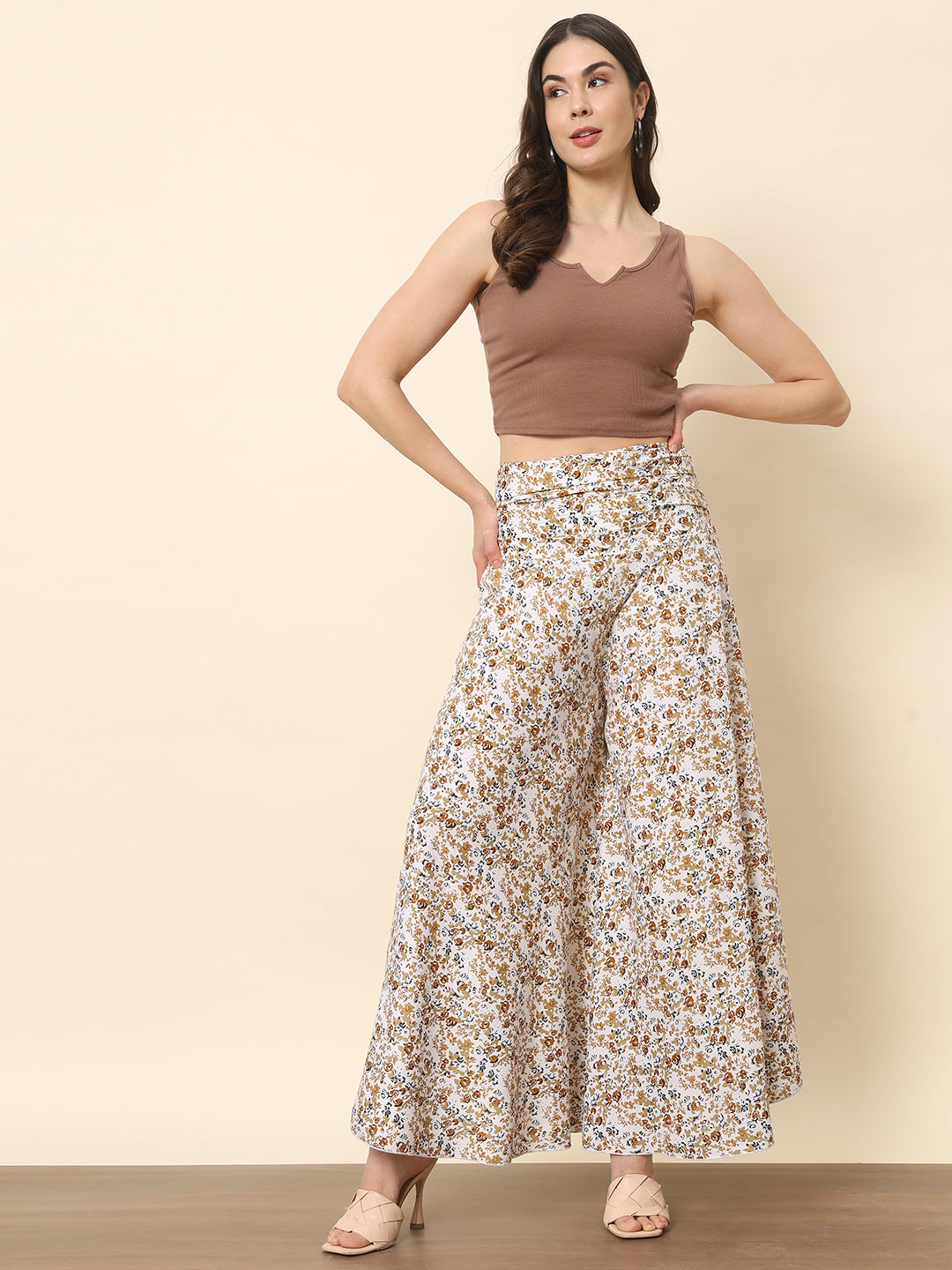 Printed Palazzo Pants - Off White