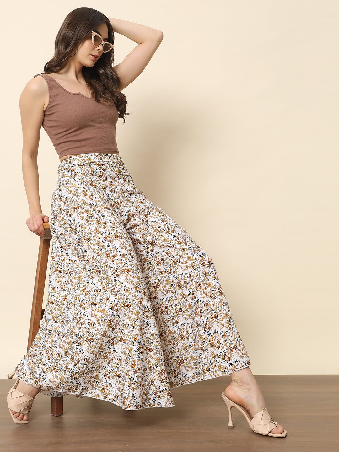 Printed Palazzo Pants - Off White
