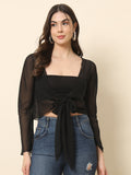 Front Tie-Up Crop Shrug - Black