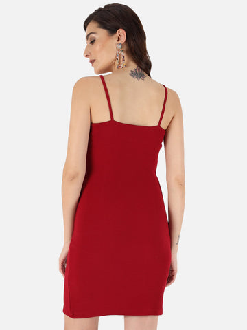 Red Double Slit Bodycon Dress