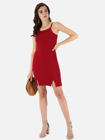Red Double Slit Bodycon Dress
