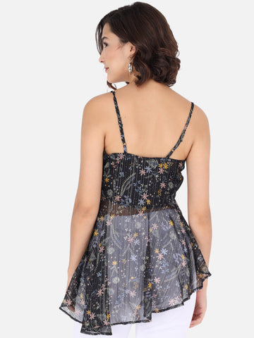 Black  Asymmetrical Hem Top