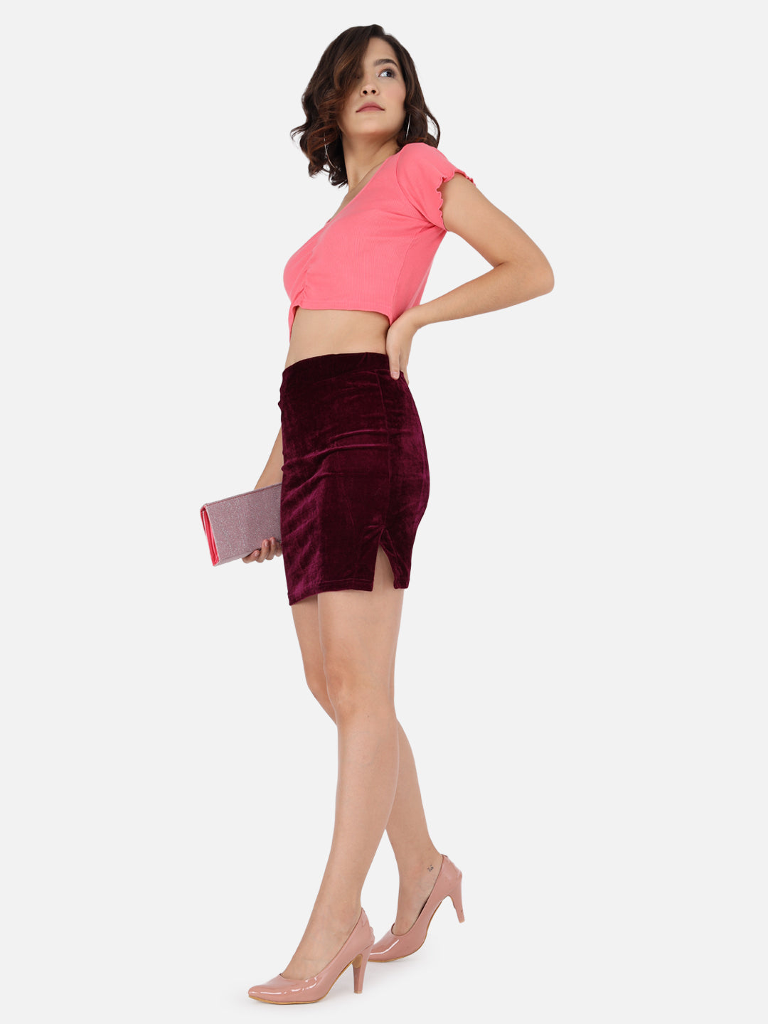 Solid Magenta Velvet Skirt