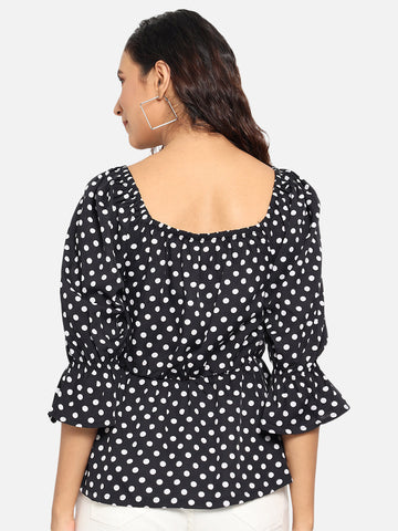 Black polka Dot Peplum Top
