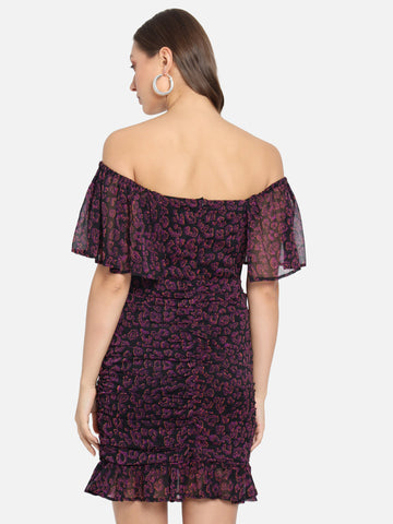 Off Shoulder Abstract Print Dress