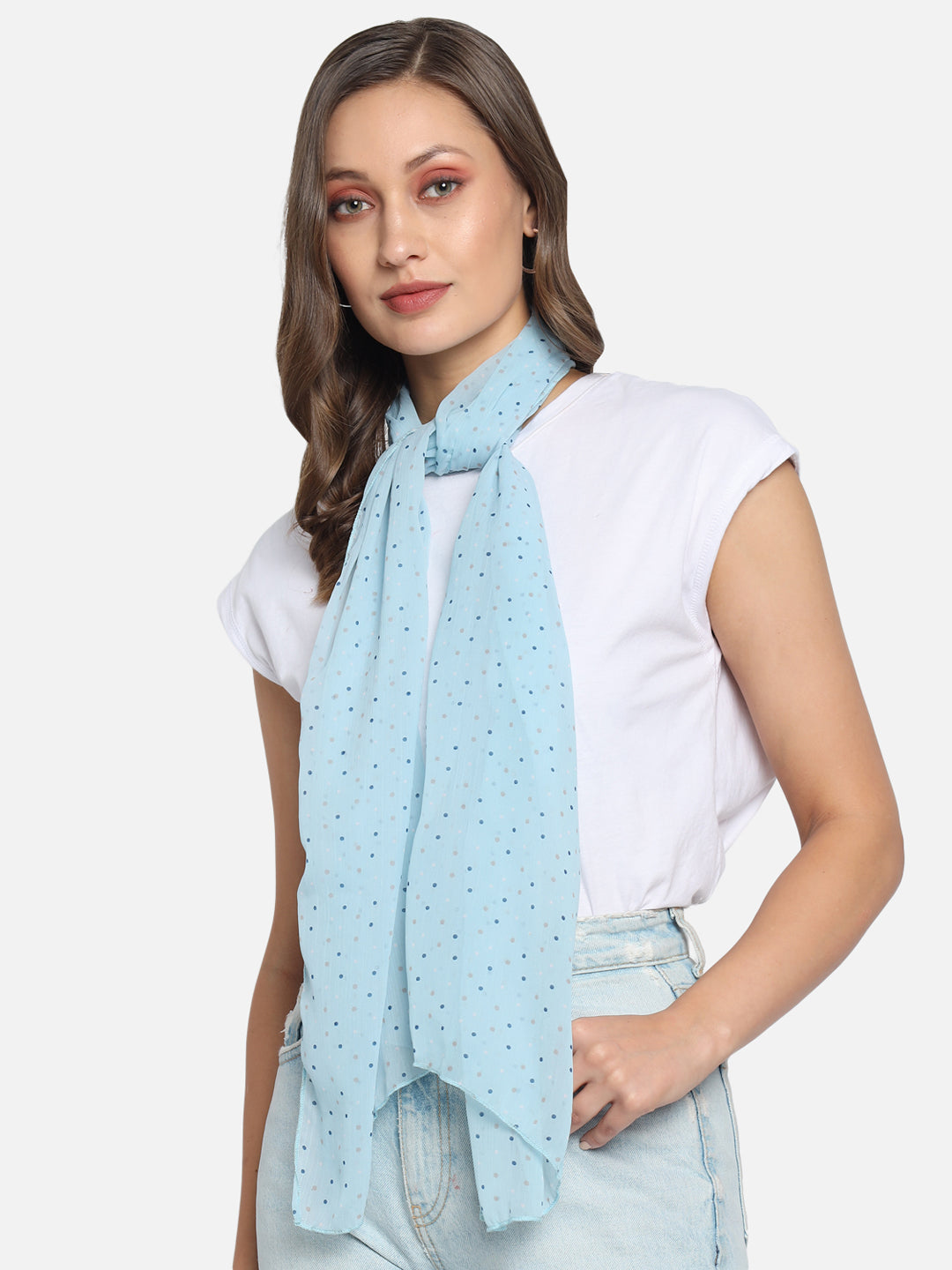 Light Blue Dotted  Scarf