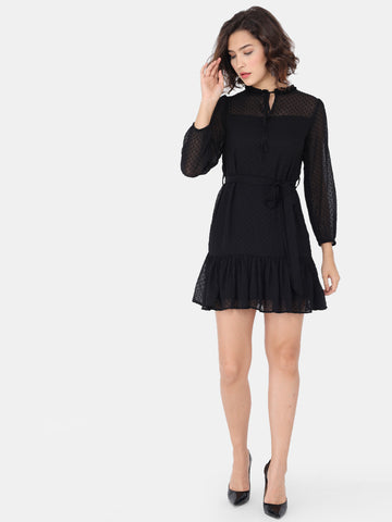 Solid Black Dobby Dress