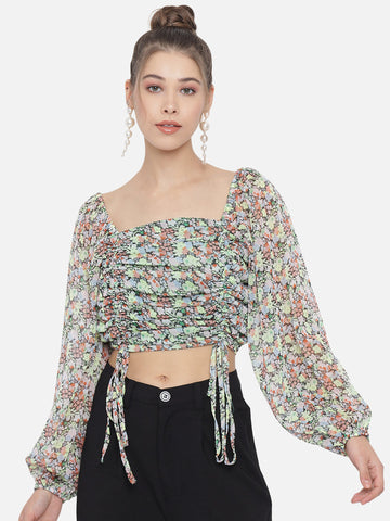 Multi Floral Ruching Top