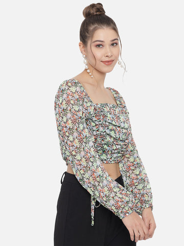 Multi Floral Ruching Top