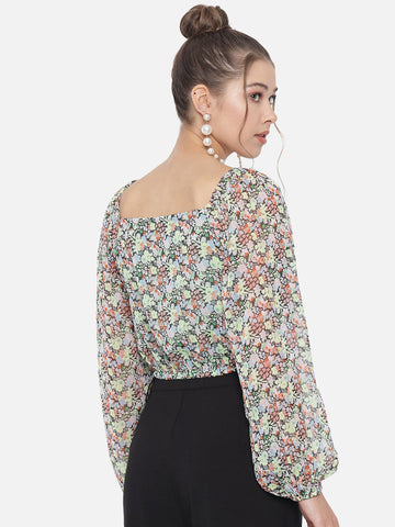 Multi Floral Ruching Top