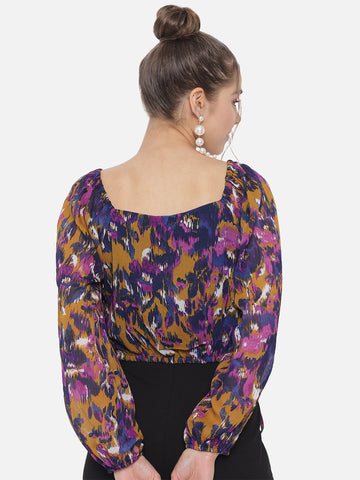 Abstract Print Ruching Top