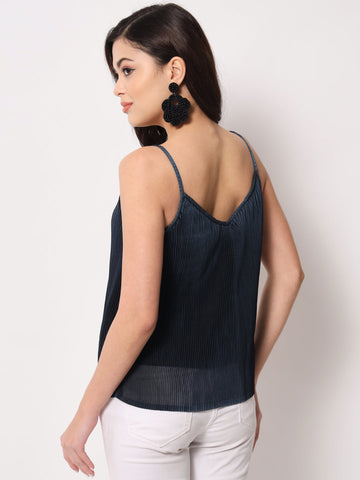 Dark Blue Pleated Cami Top