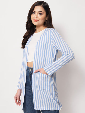 Blue & White Striped Shrug