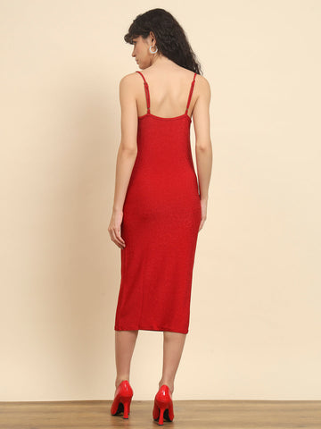 Red Shimmer Cowl Dress