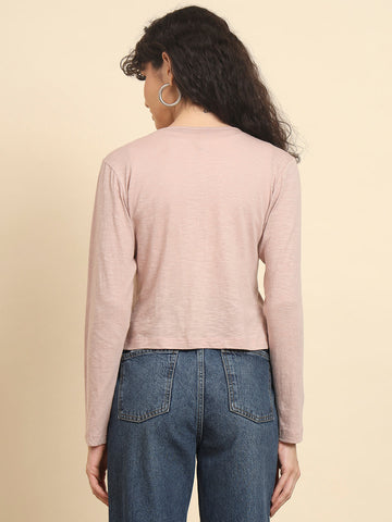 Pink Solid Tie-Up Shrug