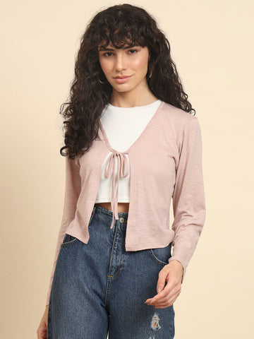 Pink Solid Tie-Up Shrug