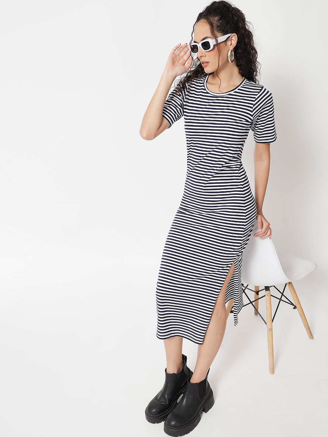 Side Slit Stripe Dress