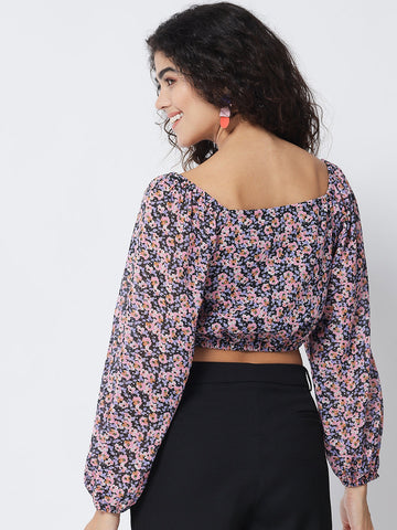 Pink Printed Ruching Top