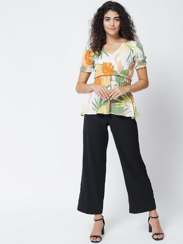 Tropical Print Peplum Top