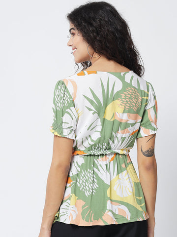 Tropical Print Peplum Top