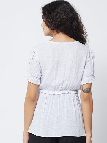 Blue Floral Peplum Top