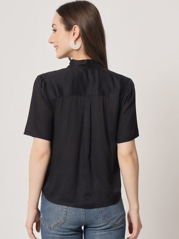 Black Bow Neckline Top