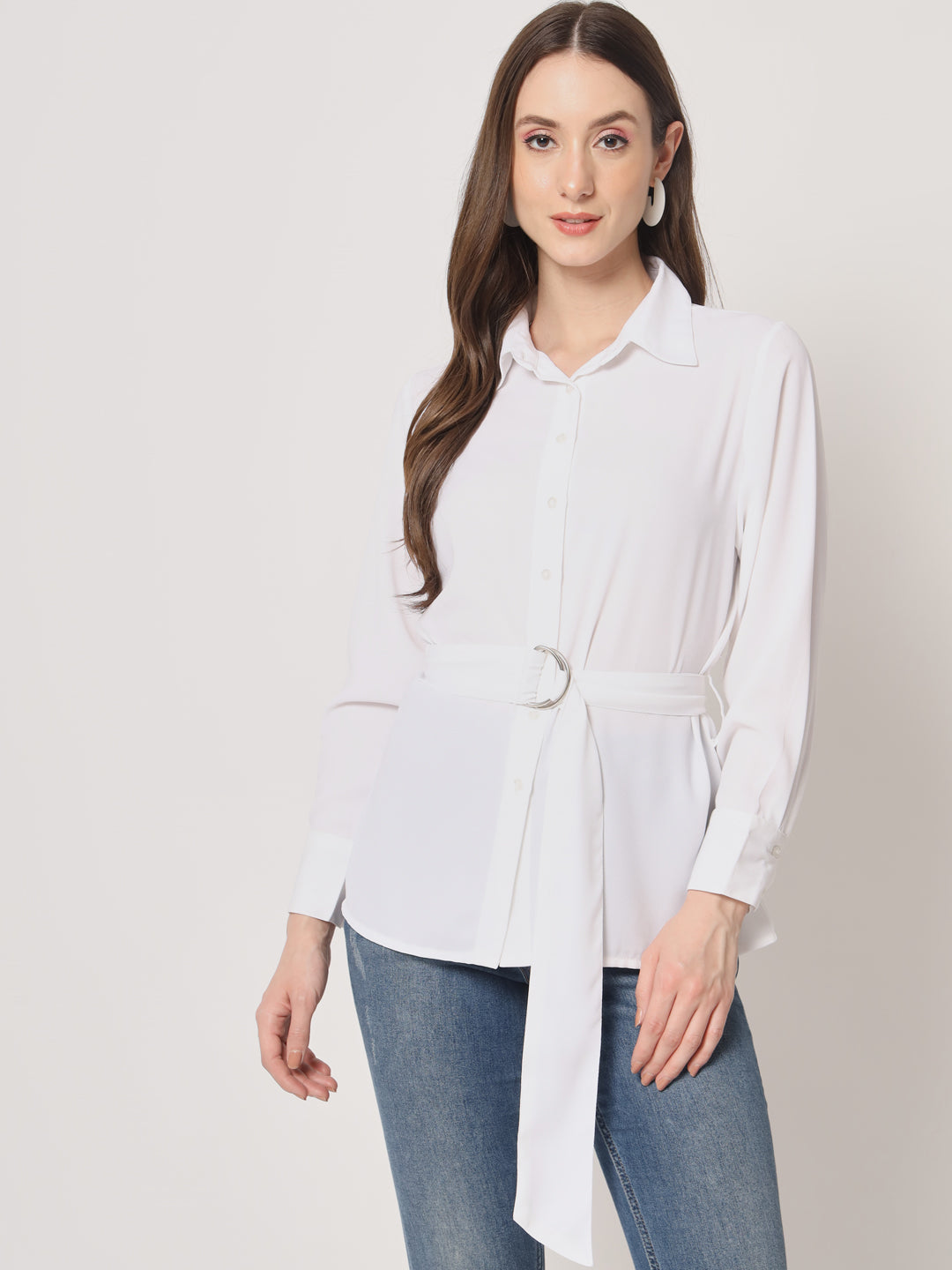 White Shirt with Belt Detail